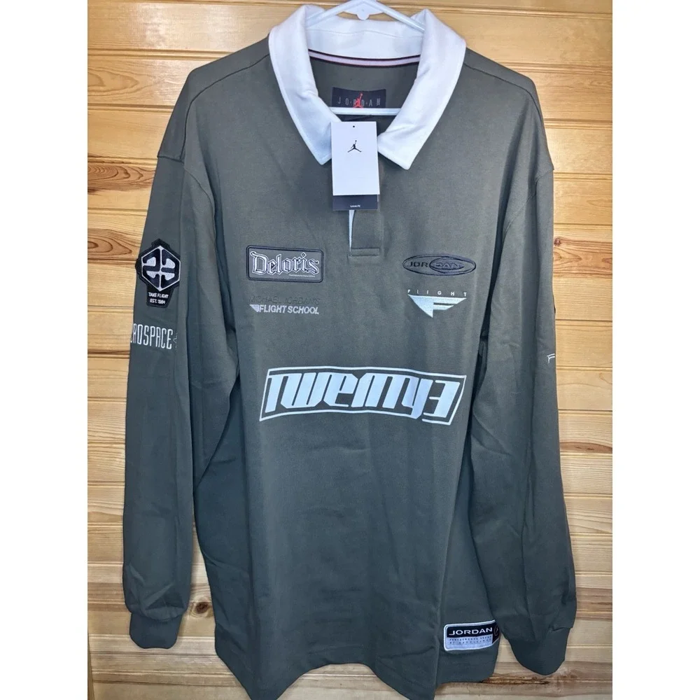 Jordan Essentials Long Sleeve Rugby Style Polo Shirt Patches Men's XL HF9323-325
